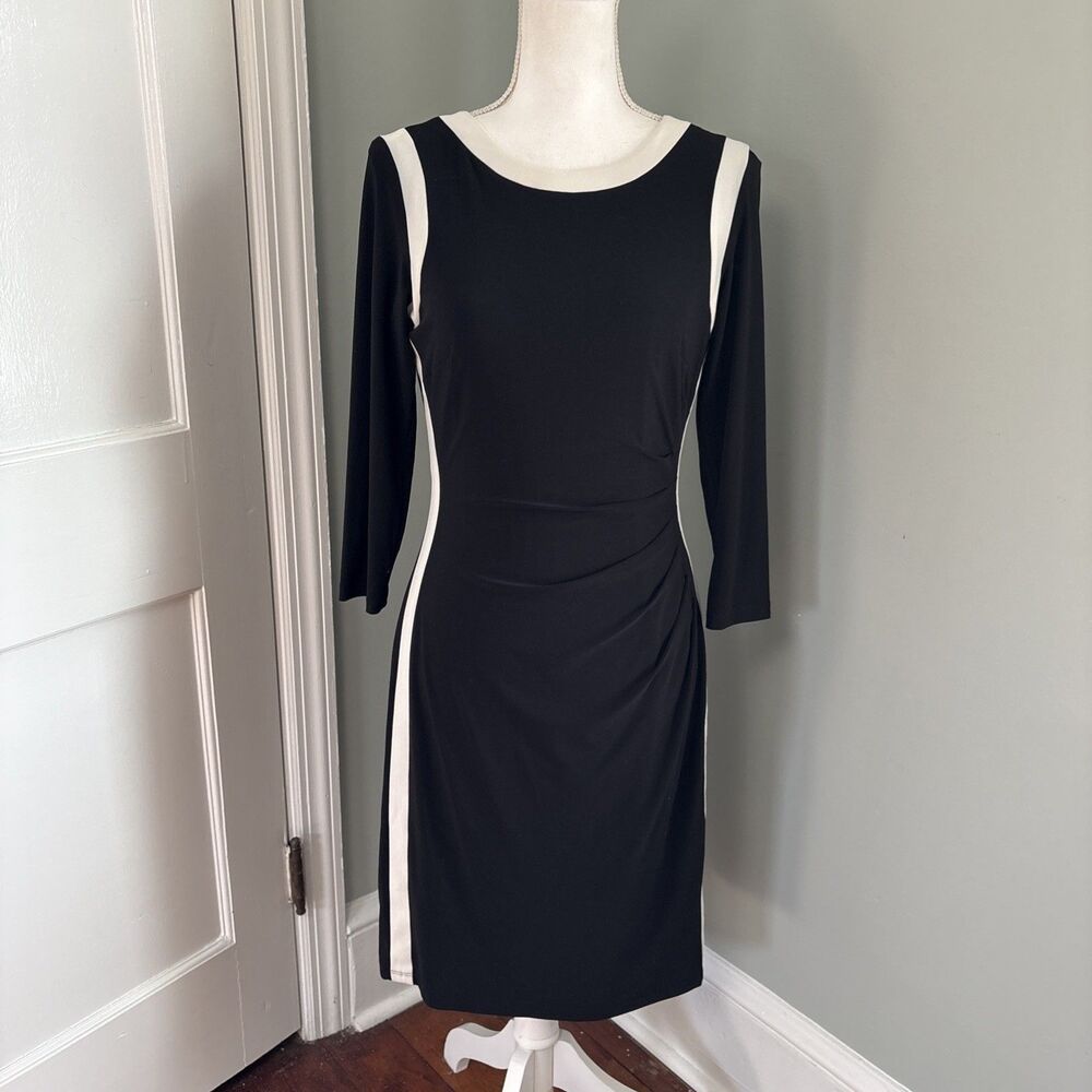 Lauren Ralph Lauren Long sleeve Fitted Black White‎ Cocktail Dress Size 4